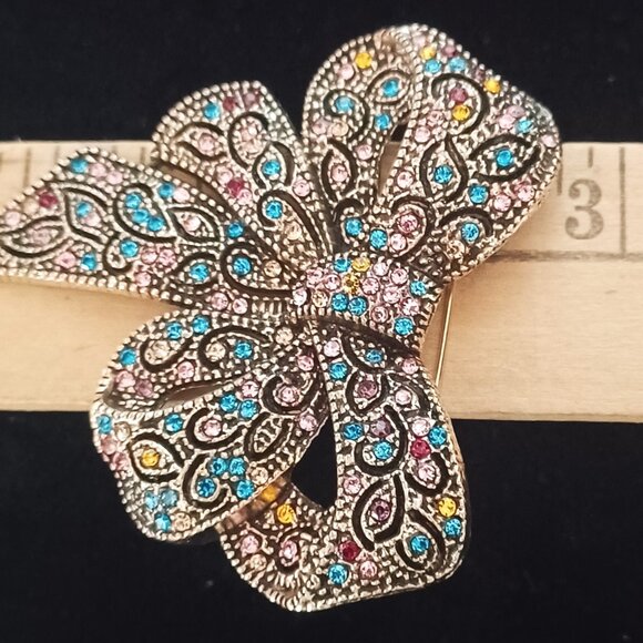 Blue & Pink Bow Brooch - Picture 5 of 5